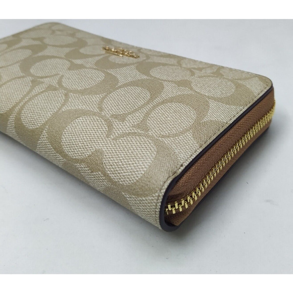 Coach Signature Khaki Saddle Leather Zip Around Credit Card Wallet - NWT $298 - Picture 9 of 16